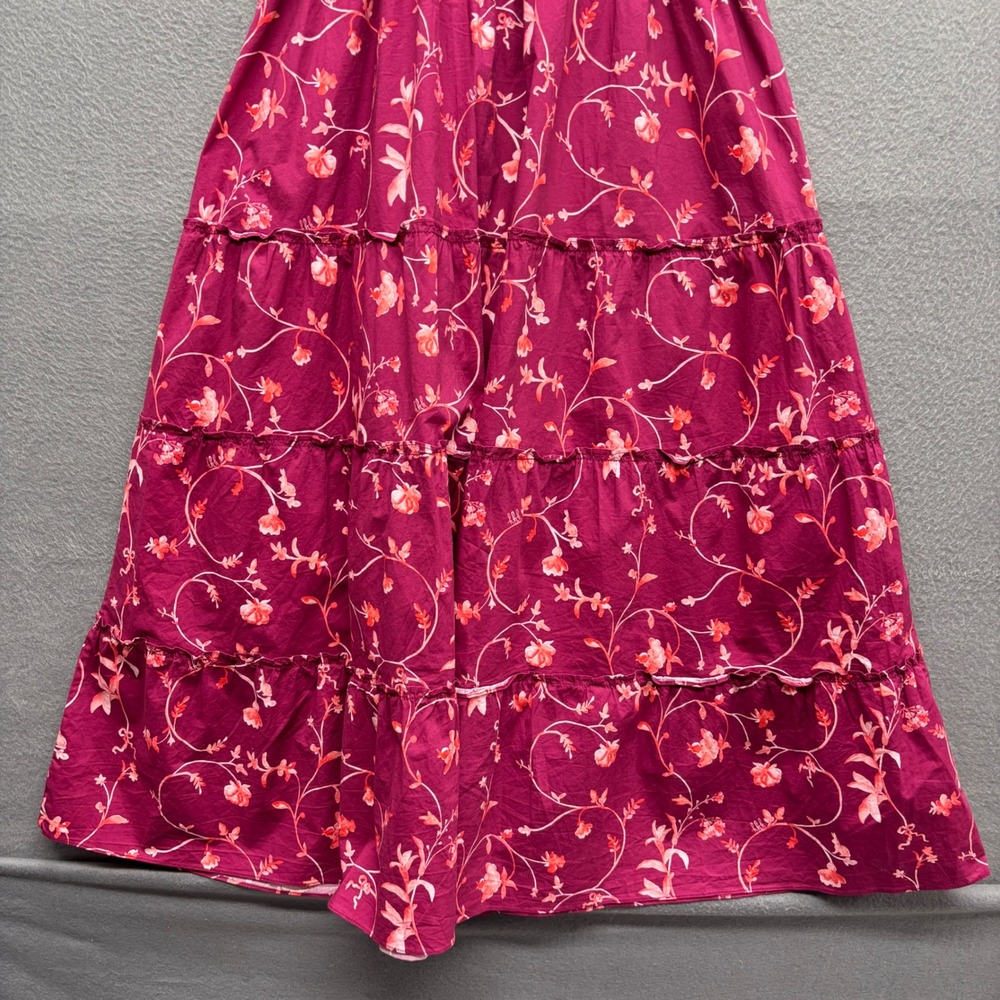 Hill House Home The Ellie Nap Dress Burgundy Floral Smocked Tiered Midi Size M - Picture 13 of 13
